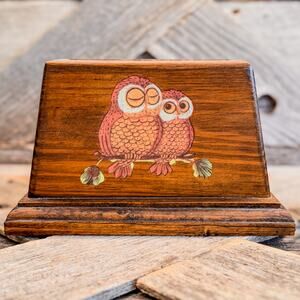 Vintage Wooden Pencil Holder w Mid-Century Owl Design, Retro Organizer/ Decor